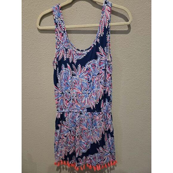 Lilly Pulitzer Women's Sleeveless Romper S Oyster Bay Miss Shell Print Tassles - Picture 8 of 9